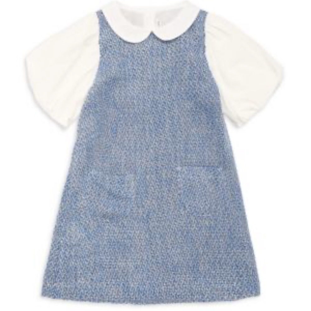 JANIE AND JACK Boucle Collared Dress Chic Blue and White Kids Dress